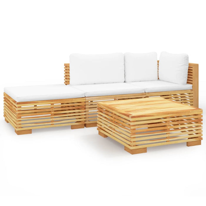 4-tlg. Garten-Lounge-Set mit Kissen Massivholz Teak