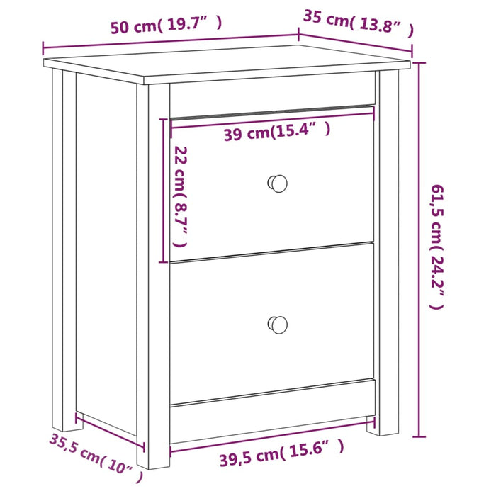 Nachttische 2 Stk. Grau 50x35x61,5 cm Massivholz Kiefer