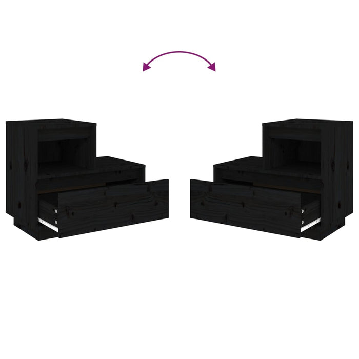 Nachttische 2 Stk. Schwarz 60x34x51 cm Massivholz Kiefer