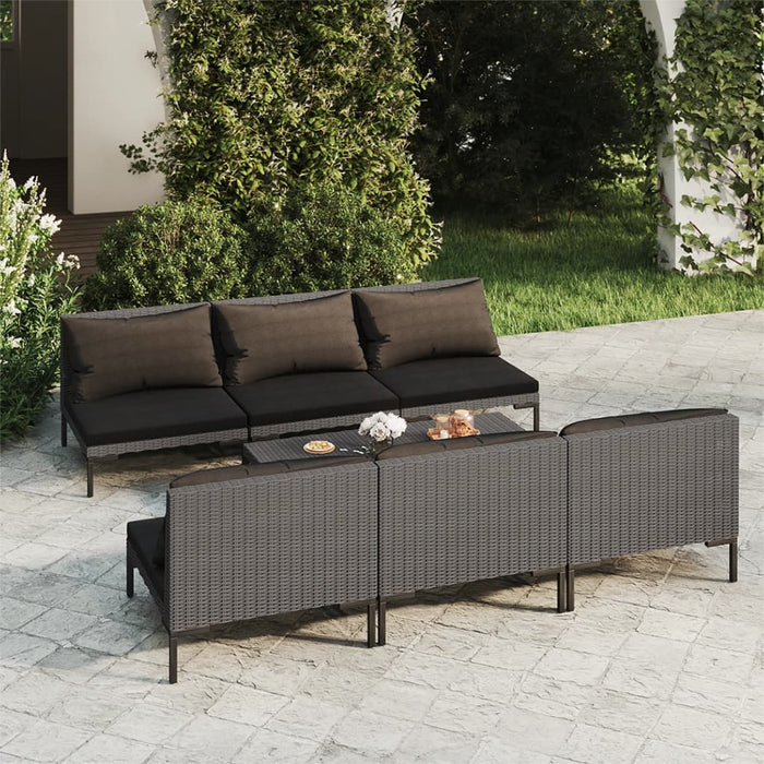 7-tlg. Garten-Lounge-Set mit Kissen Poly Rattan Dunkelgrau