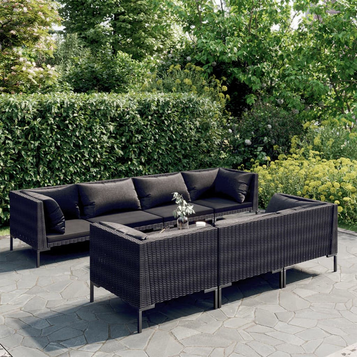 8-tlg. Garten-Lounge-Set mit Kissen Poly Rattan Dunkelgrau