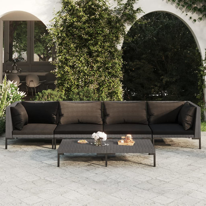 5-tlg. Garten-Lounge-Set mit Kissen Poly Rattan Dunkelgrau