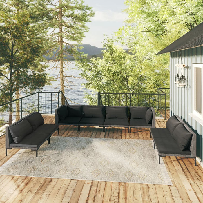 8-tlg. Garten-Lounge-Set mit Kissen Poly Rattan Dunkelgrau