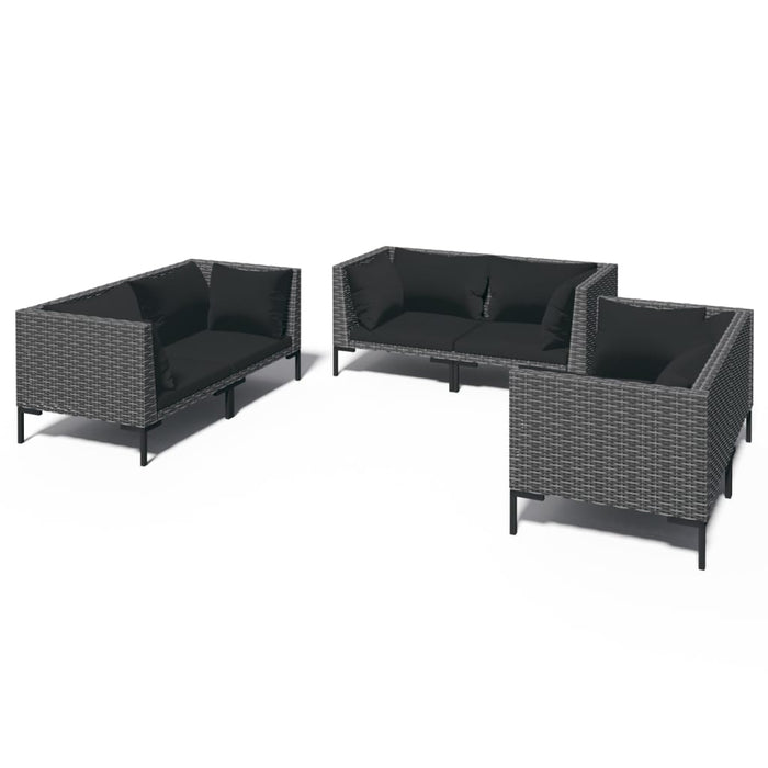 6-tlg. Garten-Lounge-Set mit Auflagen Poly Rattan Dunkelgrau