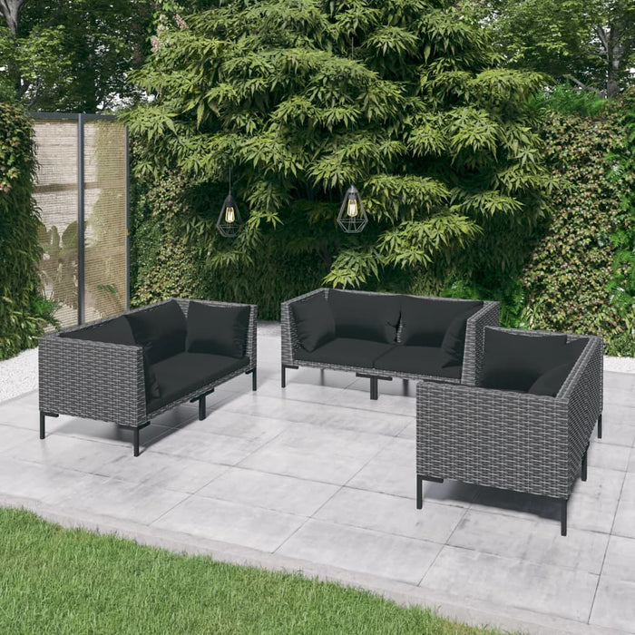 6-tlg. Garten-Lounge-Set mit Auflagen Poly Rattan Dunkelgrau