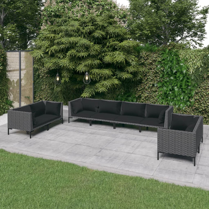 8-tlg. Garten-Lounge-Set mit Kissen Poly Rattan Dunkelgrau