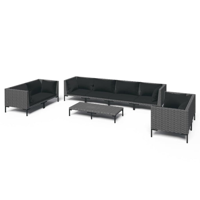9-tlg. Garten-Lounge-Set mit Auflagen Poly Rattan Dunkelgrau