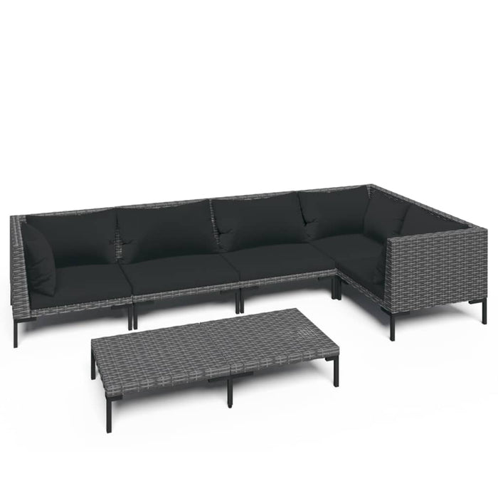 6-tlg. Garten-Lounge-Set mit Auflagen Poly Rattan Dunkelgrau