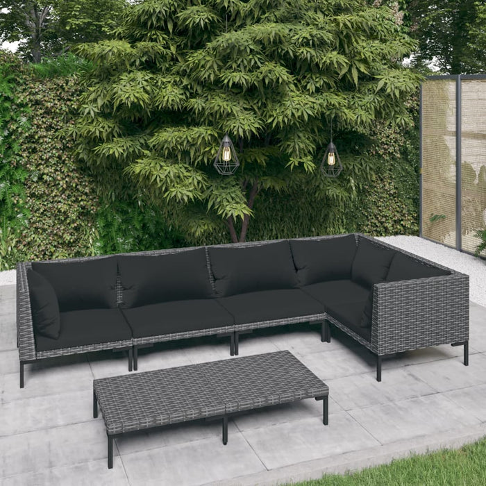 6-tlg. Garten-Lounge-Set mit Auflagen Poly Rattan Dunkelgrau