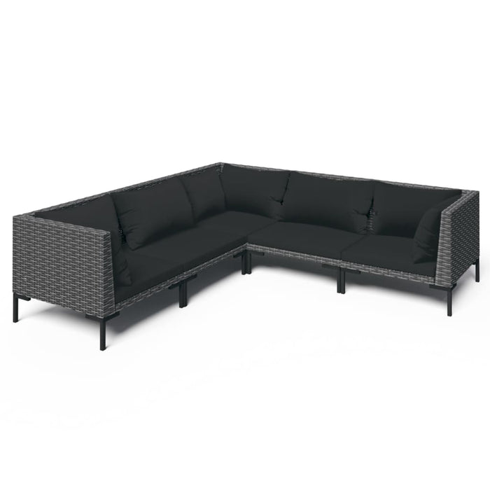5-tlg. Garten-Lounge-Set mit Auflagen Poly Rattan Dunkelgrau