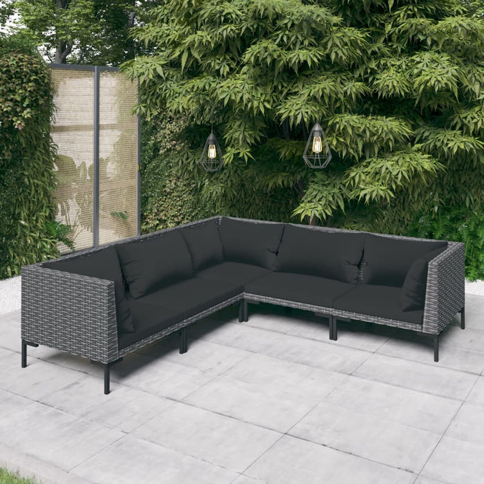 5-tlg. Garten-Lounge-Set mit Auflagen Poly Rattan Dunkelgrau