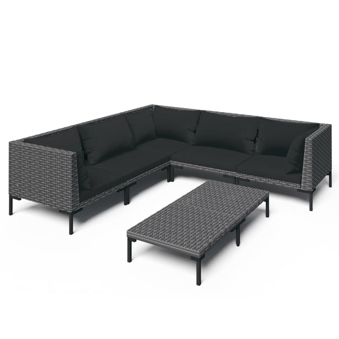 6-tlg. Garten-Lounge-Set mit Auflagen Poly Rattan Dunkelgrau