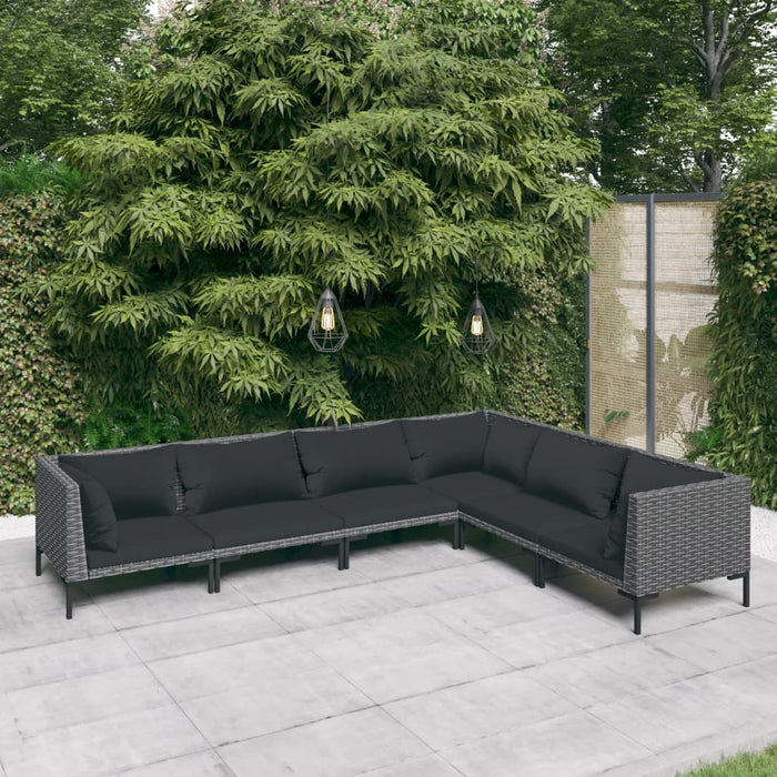 6-tlg. Garten-Lounge-Set mit Auflagen Poly Rattan Dunkelgrau