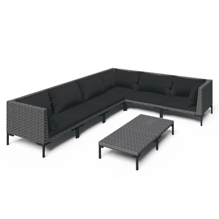 7-tlg. Garten-Lounge-Set mit Auflagen Poly Rattan Dunkelgrau