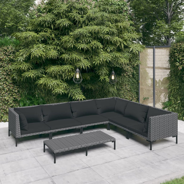 7-tlg. Garten-Lounge-Set mit Auflagen Poly Rattan Dunkelgrau