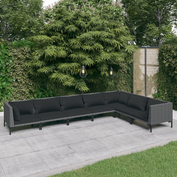 7-tlg. Garten-Lounge-Set mit Auflagen Poly Rattan Dunkelgrau