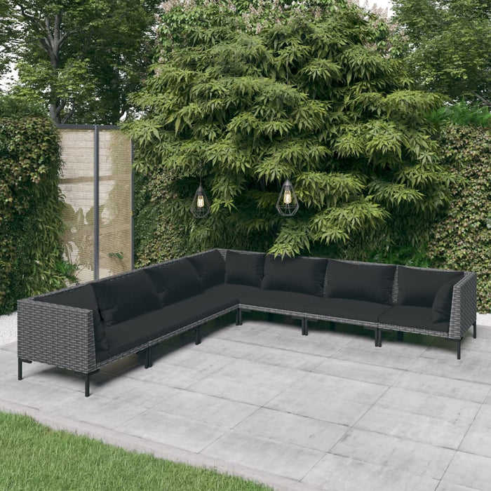 7-tlg. Garten-Lounge-Set mit Auflagen Poly Rattan Dunkelgrau