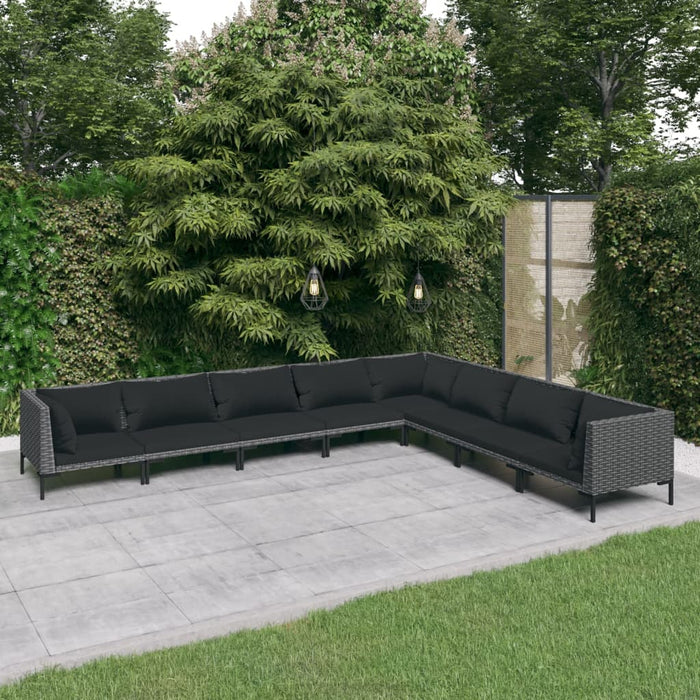8-tlg. Garten-Lounge-Set mit Auflagen Poly Rattan Dunkelgrau