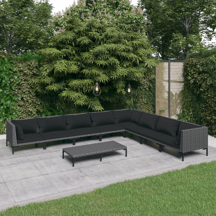 9-tlg. Garten-Lounge-Set mit Auflagen Poly Rattan Dunkelgrau