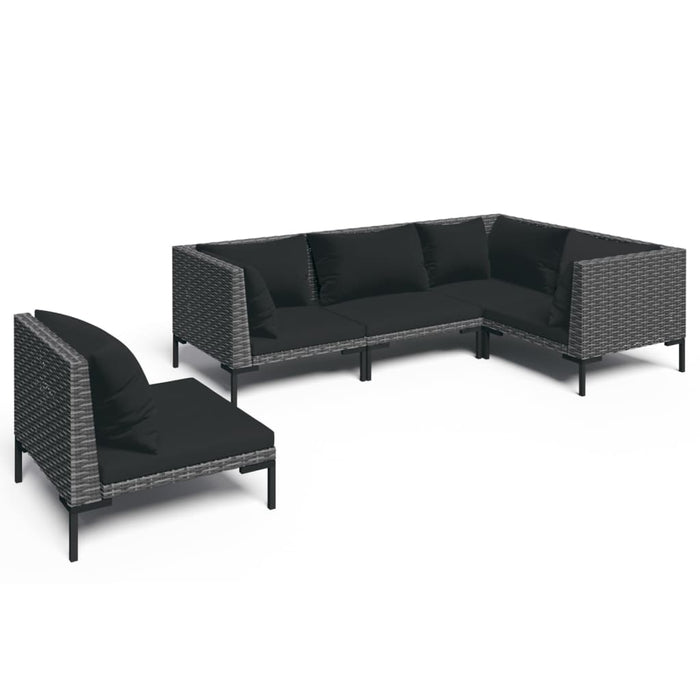 5-tlg. Garten-Lounge-Set mit Auflagen Poly Rattan Dunkelgrau