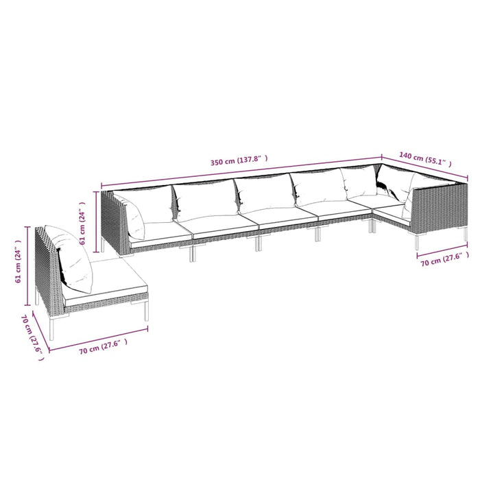 7-tlg. Garten-Lounge-Set mit Auflagen Poly Rattan Dunkelgrau