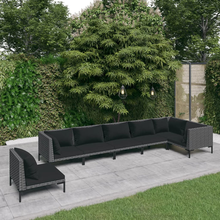 7-tlg. Garten-Lounge-Set mit Auflagen Poly Rattan Dunkelgrau