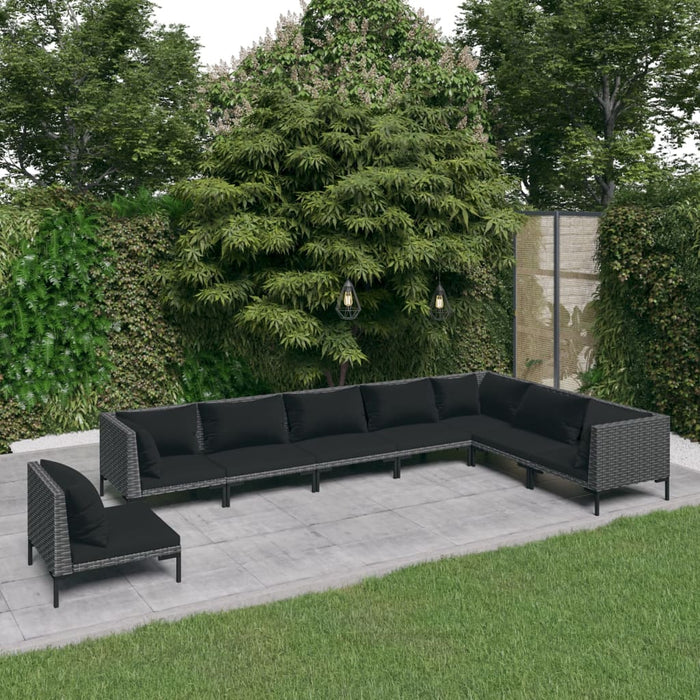 8-tlg. Garten-Lounge-Set mit Auflagen Poly Rattan Dunkelgrau