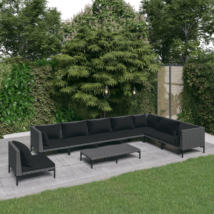 9-tlg. Garten-Lounge-Set mit Auflagen Poly Rattan Dunkelgrau