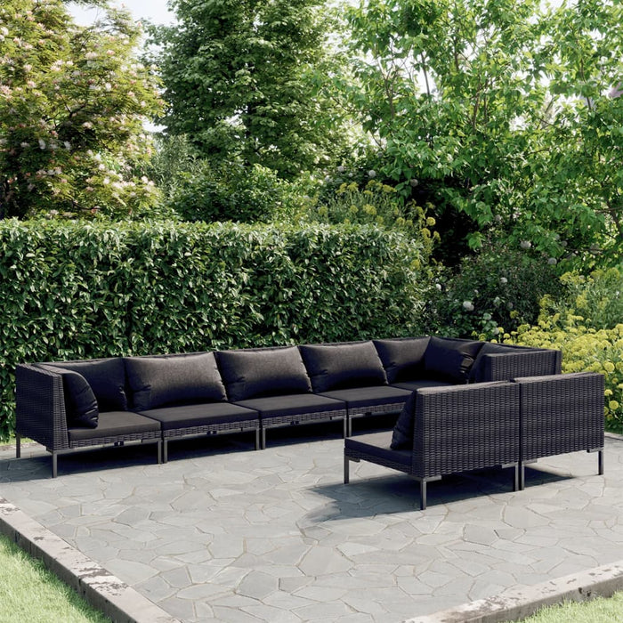 8-tlg. Garten-Lounge-Set mit Kissen Poly Rattan Dunkelgrau
