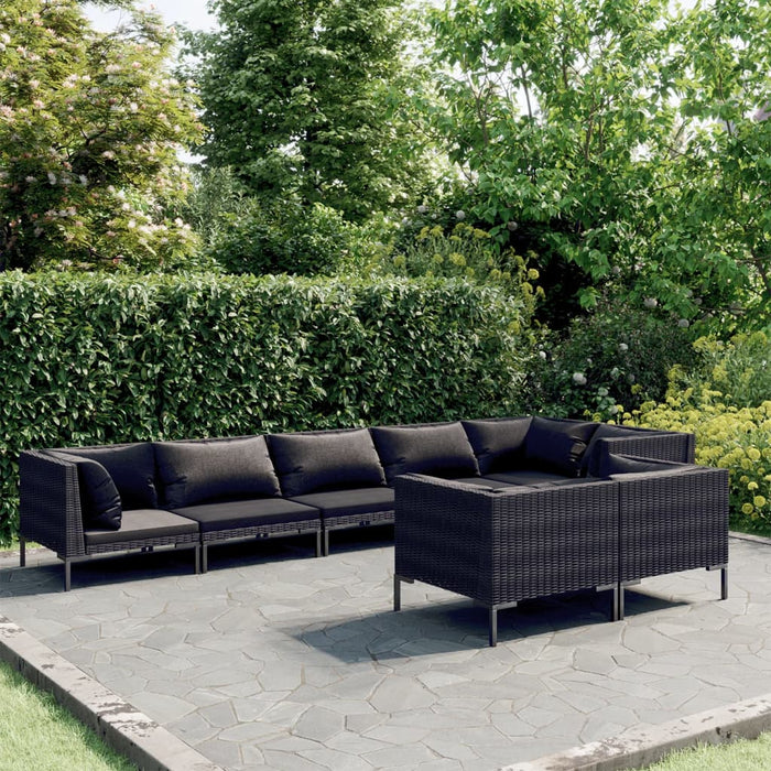 8-tlg. Garten-Lounge-Set mit Kissen Poly Rattan Dunkelgrau