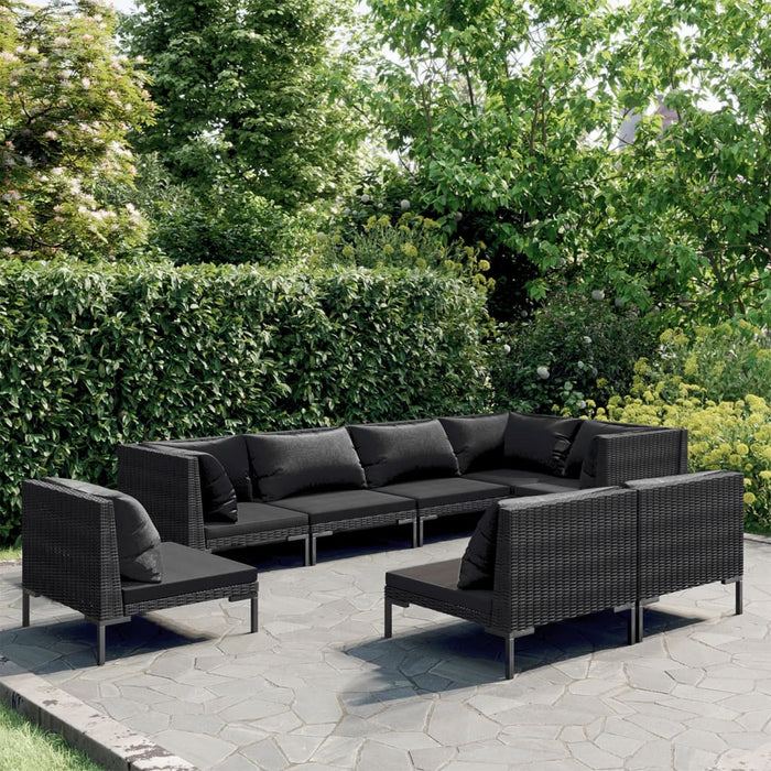 8-tlg. Garten-Lounge-Set mit Kissen Poly Rattan Dunkelgrau