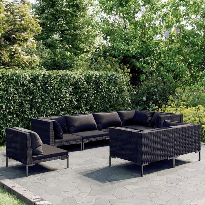 8-tlg. Garten-Lounge-Set mit Kissen Poly Rattan Dunkelgrau