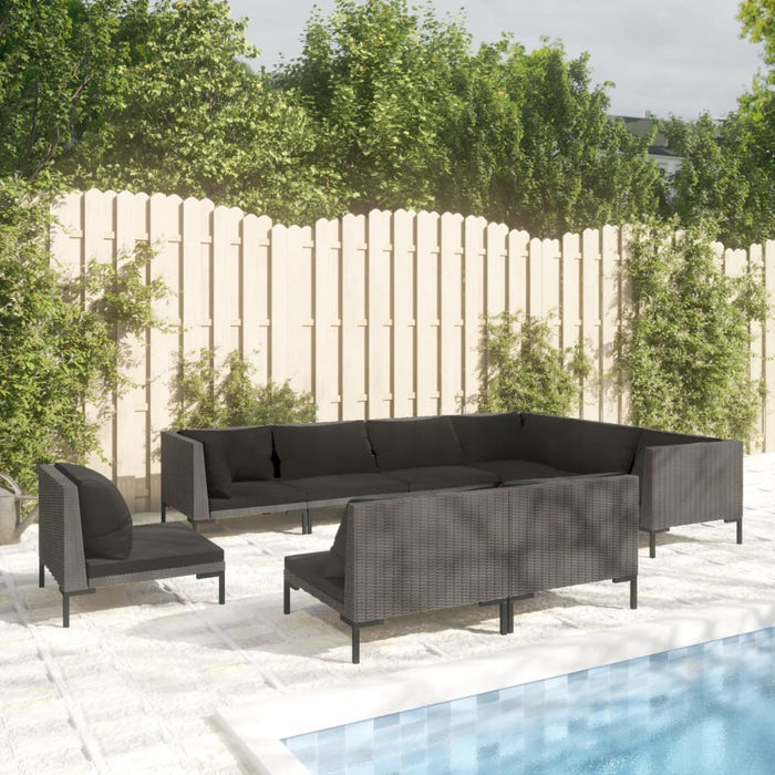 9-tlg. Garten-Lounge-Set mit Auflagen Poly Rattan Dunkelgrau