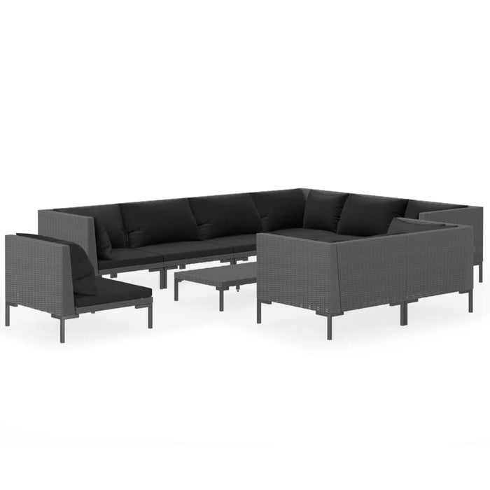 10 pcs. Garden lounge set with cushions poly rattan dark gray