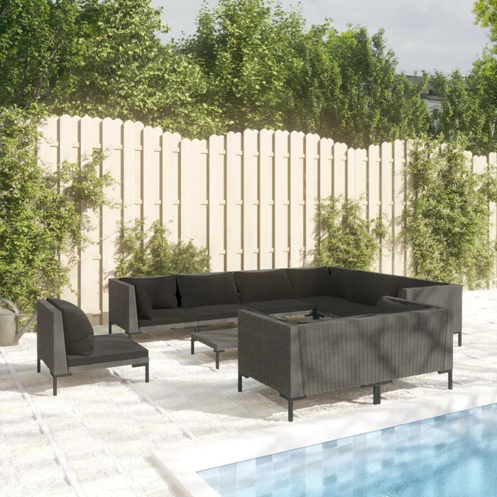 10 pcs. Garden lounge set with cushions poly rattan dark gray