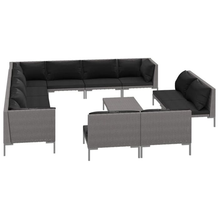 13-tlg. Garten-Lounge-Set mit Kissen Poly Rattan Dunkelgrau