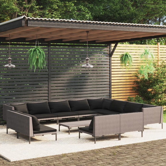 13-tlg. Garten-Lounge-Set mit Kissen Poly Rattan Dunkelgrau