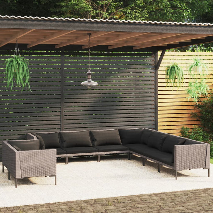 9-tlg. Garten-Lounge-Set mit Auflagen Poly Rattan Dunkelgrau