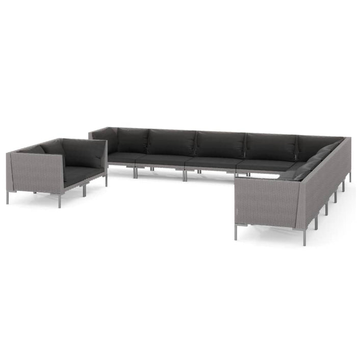 11-tlg. Garten-Lounge-Set mit Auflagen Poly Rattan Dunkelgrau