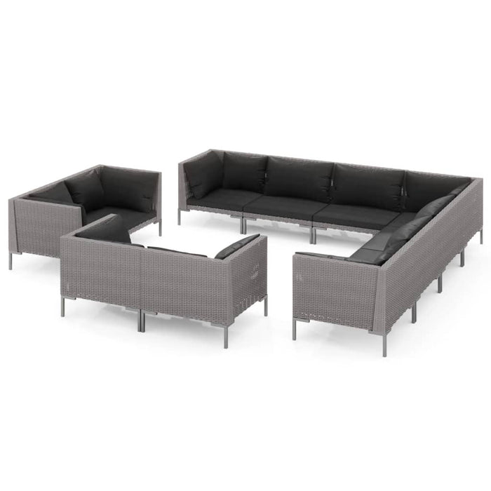 11-tlg. Garten-Lounge-Set mit Auflagen Poly Rattan Dunkelgrau