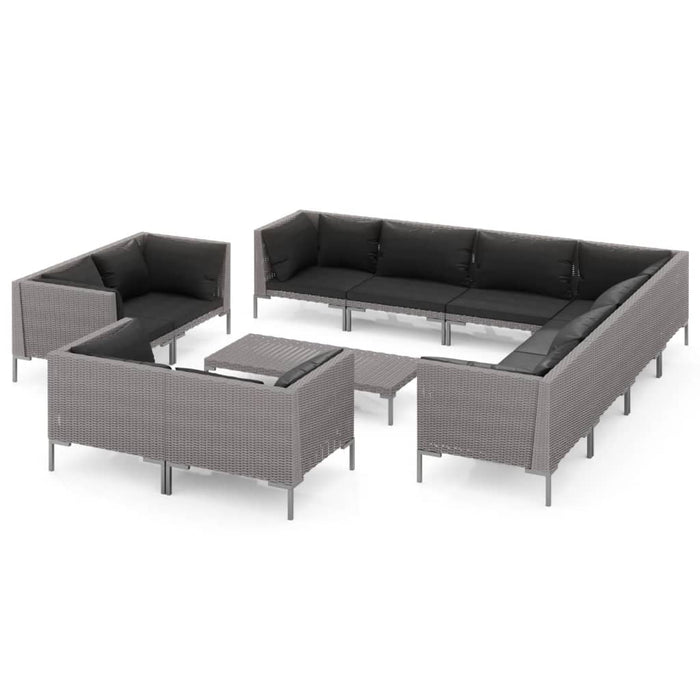 12-tlg. Garten-Lounge-Set mit Auflagen Poly Rattan Dunkelgrau