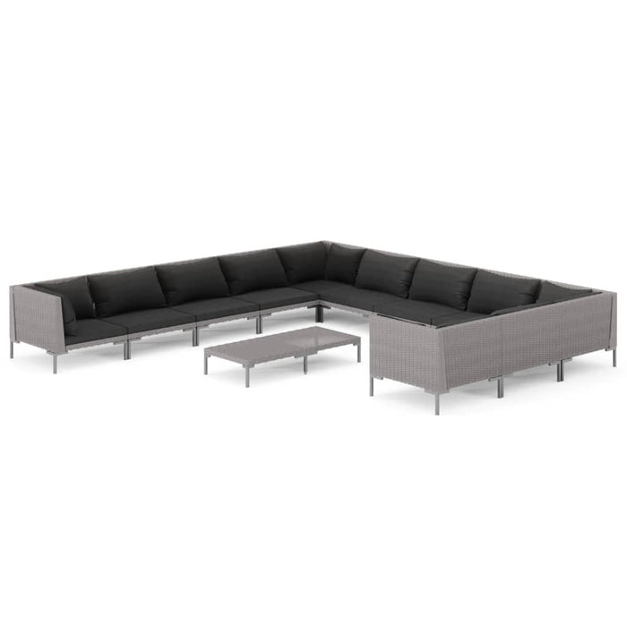 12-tlg. Garten-Lounge-Set mit Auflagen Poly Rattan Dunkelgrau