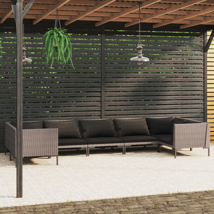 7-tlg. Garten-Lounge-Set mit Auflagen Poly Rattan Dunkelgrau