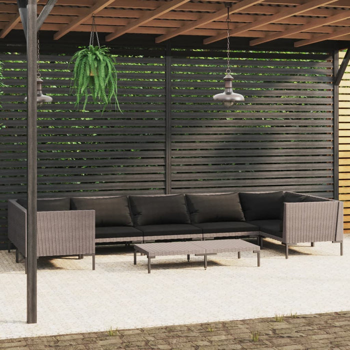 8-tlg. Garten-Lounge-Set mit Auflagen Poly Rattan Dunkelgrau
