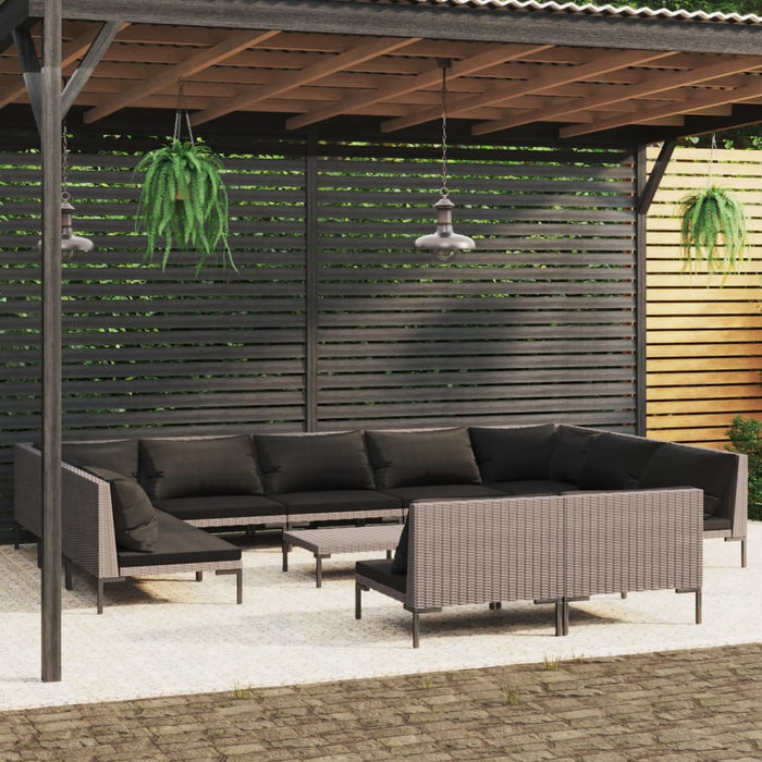 12-tlg. Garten-Lounge-Set mit Auflagen Poly Rattan Dunkelgrau