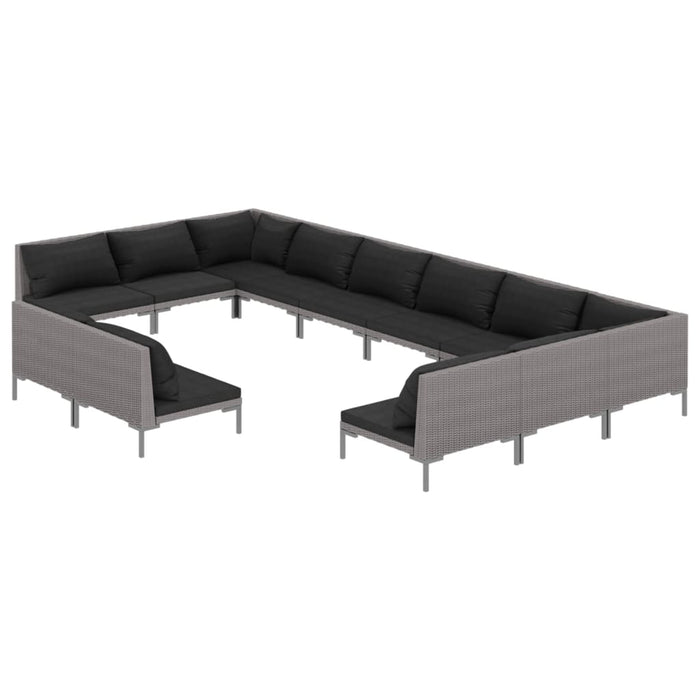 12-tlg. Garten-Lounge-Set mit Auflagen Poly Rattan Dunkelgrau