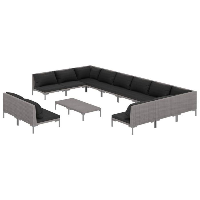 13-tlg. Garten-Lounge-Set mit Auflagen Poly Rattan Dunkelgrau