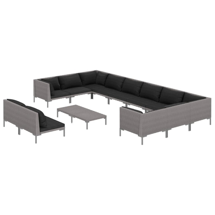 13-tlg. Garten-Lounge-Set mit Kissen Poly Rattan Dunkelgrau