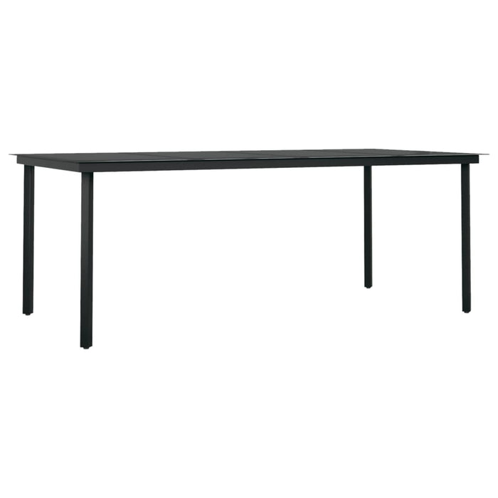 Garden dining table black 200x100x74 cm steel and glass