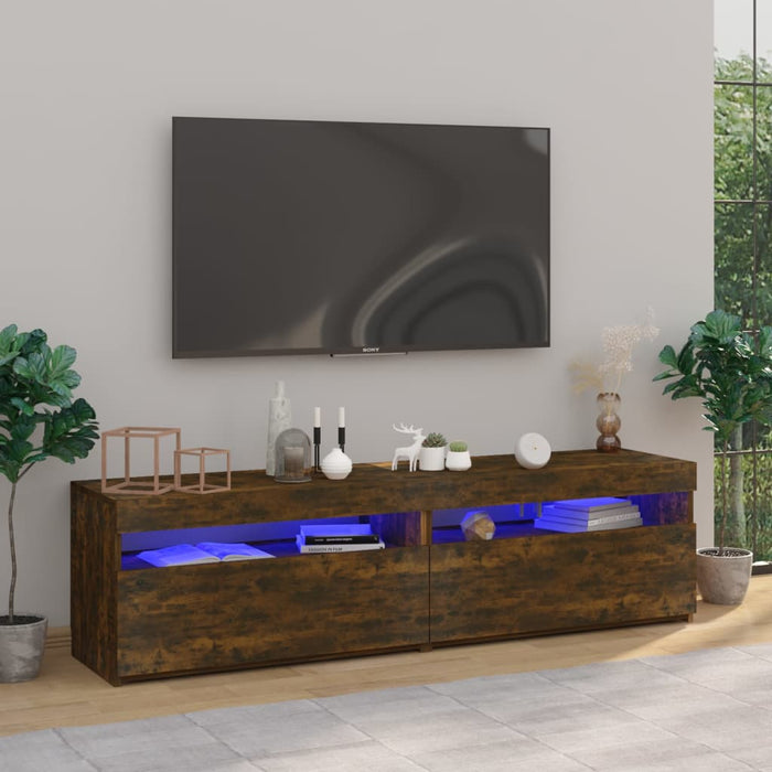 TV cabinet with LED lights 2 pieces. Smoked oak 75x35x40 cm